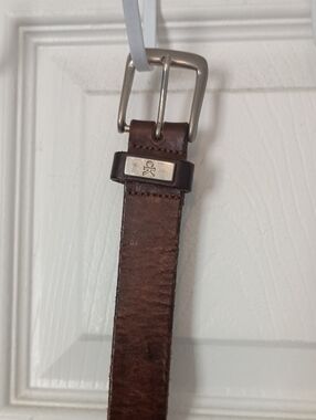Calvin Klein Dark Brown Leather Belt with Silver-Tone Buckle